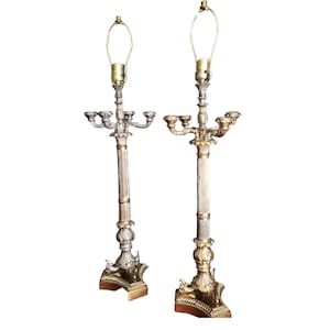 French Empire Style Candelabra Table Lamps | Neoclassical Columns