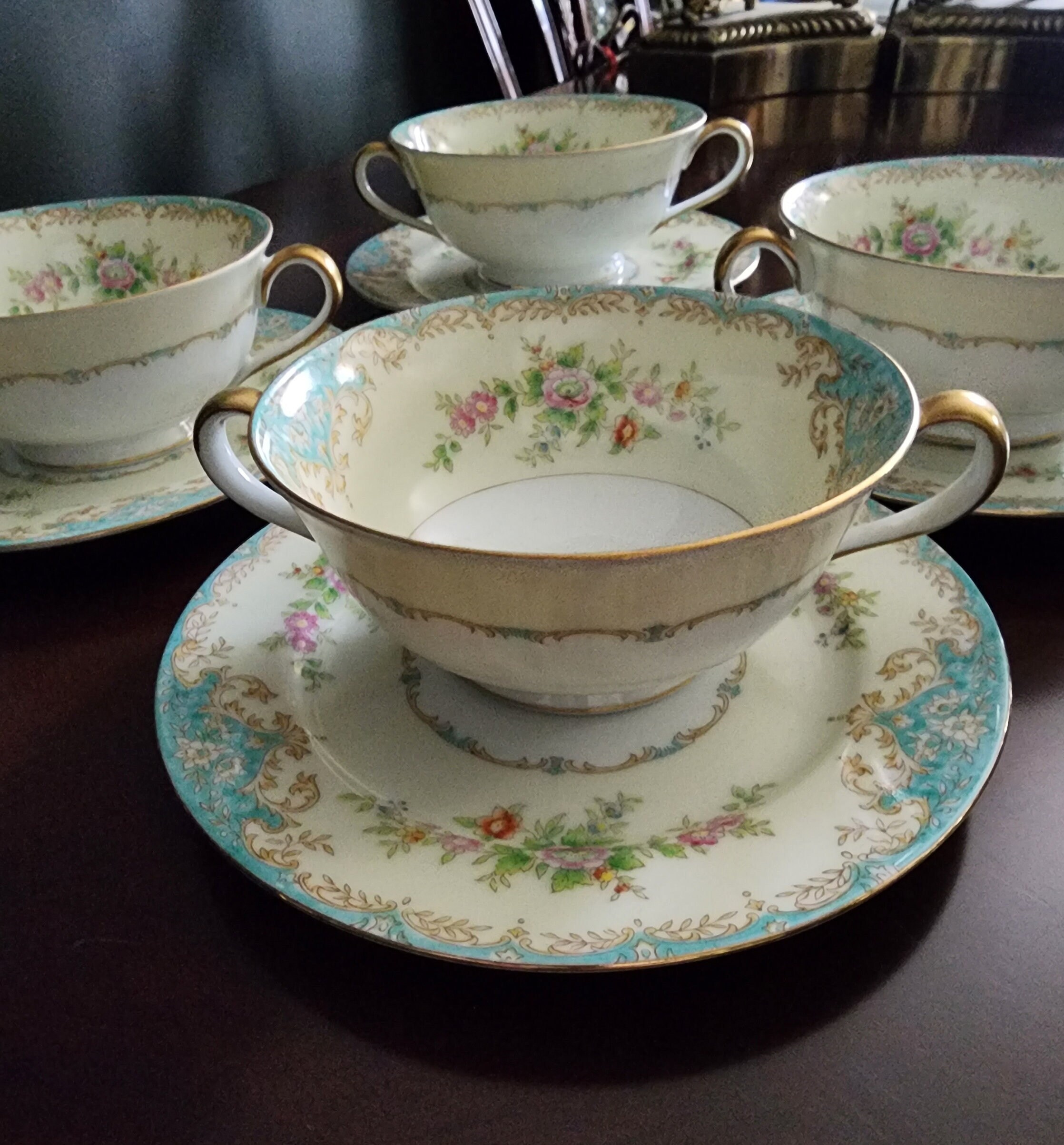 Noritake Soup Cups Bouillon Cups and Saucer Noritake Mystery 210