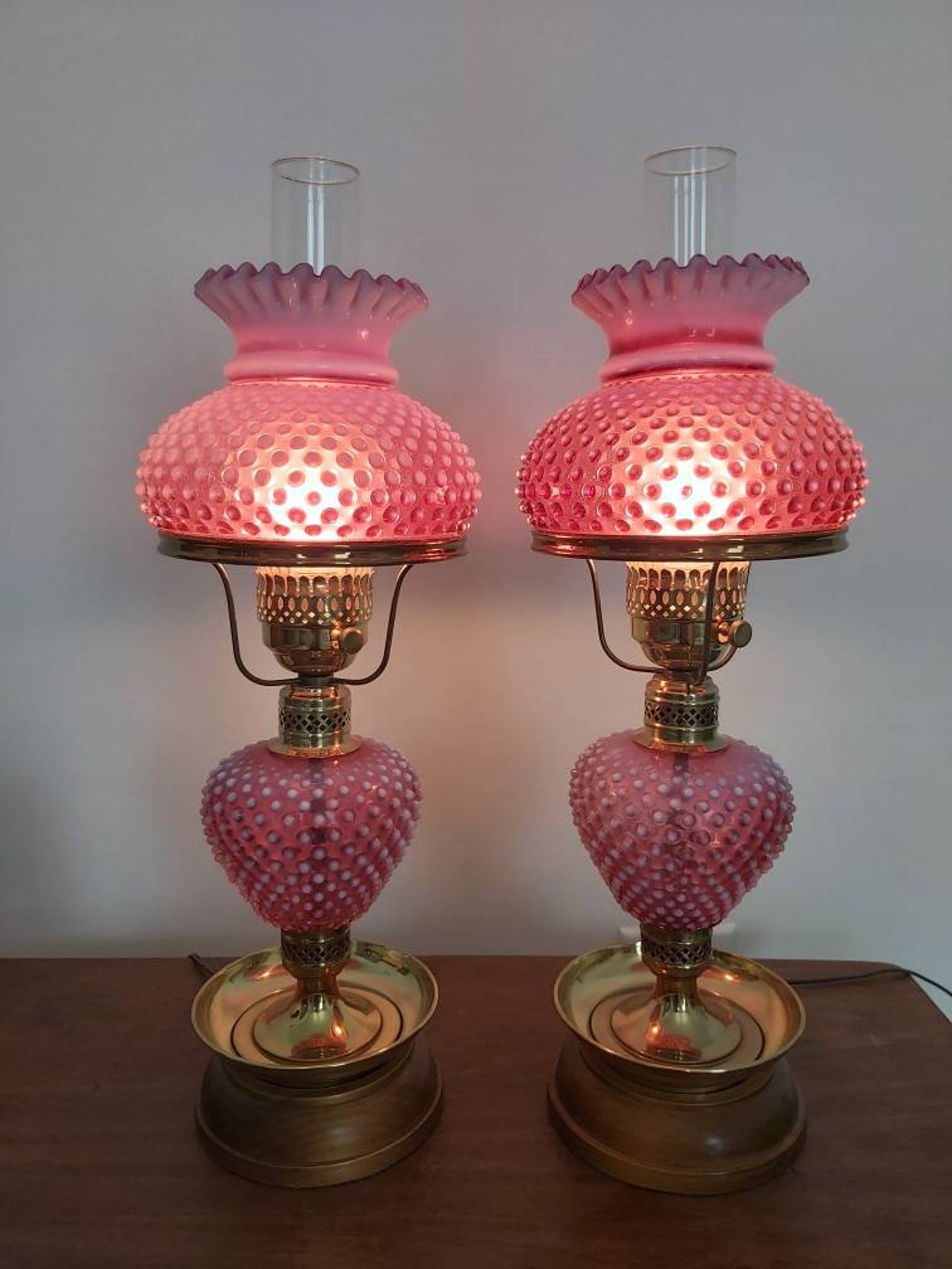 Fenton Lamps/cranberry Opalescent Hobnail Lamps/pink Fenton Cranberry