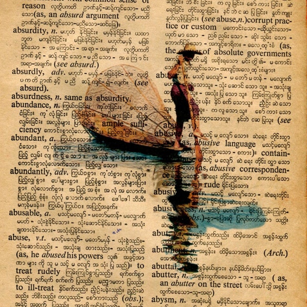 Image en un vieux dictionnaire Anglais Birmane. Le pêcheur