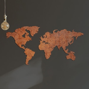 Carte du monde en acier Corten Design unique, carte rouillée du monde, incroyable art mural Corten