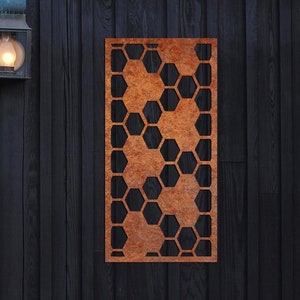 Honeycomb Corten Steel Wall Art: Rusty Hexagon Panel