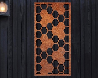Honeycomb Corten Steel Wall Art: Rusty Hexagon Panel