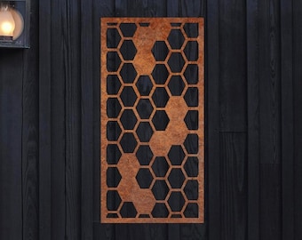 Arte murale a nido d'ape in acciaio Corten: schermo per la privacy in metallo arrugginito