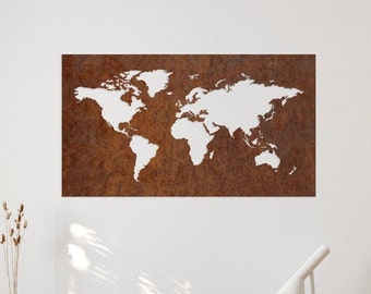 Erstaunliche Corten Steel World Map Board - Verrostete Stahlkarte der Welt - Metallwandkunst Weltkarte