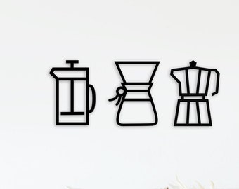 Coffee Lover Gift: Metal Wall Art, Kitchen Decor (Set of 3)
