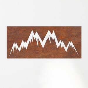 Corten Steel Mountain Silhouette Wall Art: Rustic Metal Panel