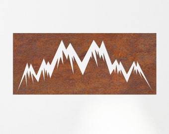 Corten Steel Mountain Silhouette Wall Art: Rustic Metal Panel