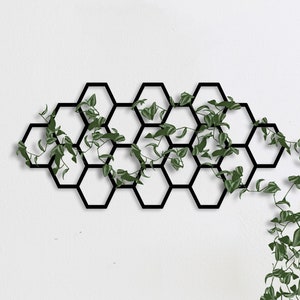 Panal de enrejado de planta de pared, tablero de estado de ánimo de pared de metal, hexágono de arte de pared de metal, panal, perfectamente para la oficina en casa, arte de la pared de la sala de estar