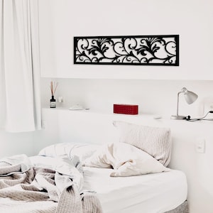 Floral Metal Wall Art Panel: Matte Black Bedroom Decor
