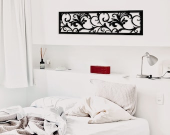 Floral Metal Wall Art Panel: Matte Black Bedroom Decor