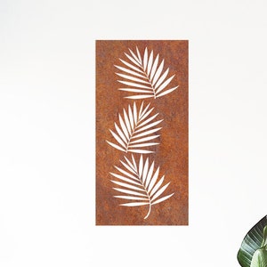 Corten Steel Palm Leaf Wall Art: Rusty Metal Garden Decor