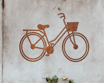 Corten Steel Dutch Bicycle Wall Art - Metal Cyclist Gift
