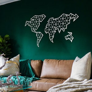 Art mural de carte du monde en métal blanc – Cadeau de pendaison de crémaillère incroyable pour les amateurs de voyage