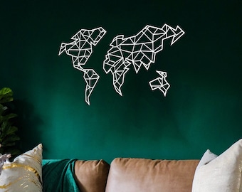 White Metal Geometric World Map Wall Art