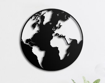 Globe Earth Metal Wall Art, Unique Gift For Travel Lovers, Metal World Map