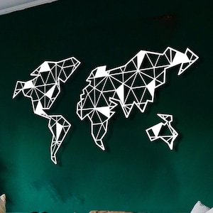 Art mural de carte du monde en métal, carte en métal blanc, cadeau de pendaison de crémaillère, décoration murale en métal, art mural de bureau, carte du monde en métal