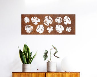 Cortenstaal monsterablad wandpaneel: roestige tuinkunst (31,50 x 11,80 inch)