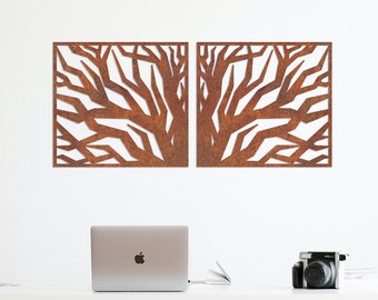 Arte murale in acciaio Corten con albero della vita: pannello in metallo arrugginito (20 x 20 pollici)
