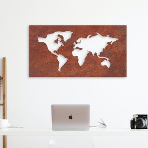 Corten Steel World Map Wall Art, Rusty Wall Decor Carte du monde, Carte d’art mural en métal du monde Corten Steel