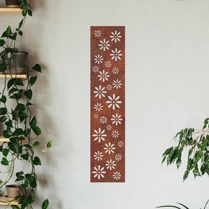 Rusted Corten Steel Flowers Wall Panel - Garden Art (90x20cm)