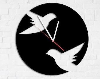 Modern Metal Wall Clock: Birds Silhouette, Industrial Decor