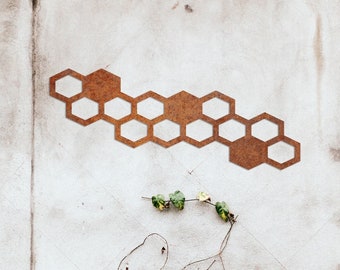 Rusted Corten Steel Honeycomb Wall Art - Garden Hexagon Decor