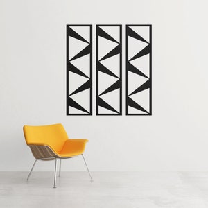 Matte Black Metal Wall Art Triptych: Geometric Panel Set
