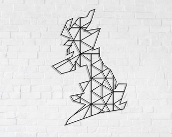 Geometric Great Britain Map, Matte Black Metal Wall Art