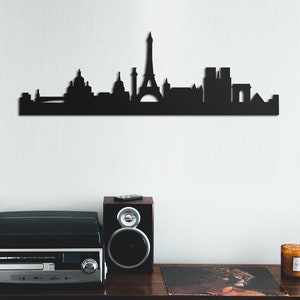 Metal Paris Panorama Wall Art: Steel Eiffel Tower Silhouette