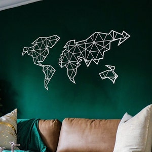 White Metal Geometric World Map - Metal Wall Art, Magnetic Metal World Map, Weltkarte metal, Carte du monde metal, Metal Wall Art