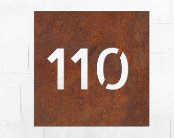 Rusted steel house number, Metal house number, Rusted building number, Personalized square metal house number