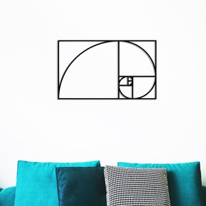 Matte Black Fibonacci Spiral Metal Wall Art: Golden Ratio Decor
