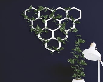 White Metal Honeycomb Wall Trellis: Triangle Planter Decor