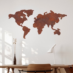 Corten Metal World Map Wall Art, Carte du monde en acier rouillé, Art mural en métal haut de gamme unique