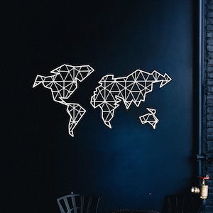 White Metal World Map Large 180x90cm Metal Wall Art - XXL Steel World Geometric Map - Amazign White Metal Map of The World
