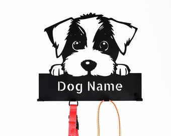 Dog leash rack metal hanger with your dog name - Metal wall art key holder - Unique gift fot dog lovers