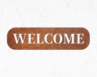 Corten Steel Welcome Sign: Rusted Metal Outdoor Garden Decor