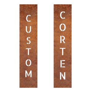 Corten Steel Vertical Custom Sign Plaque Fully Personalized Corten Vertical Letters Corten plaque with Your sign image 1