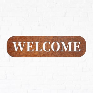 Corten Steel Welcome Sign: Rusted Metal Outdoor Garden Decor