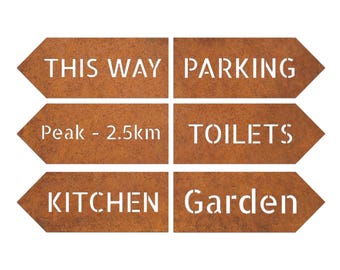 Corten Steel Arrow Sign, Rusty Metal Directional Wall Decor, Industrial Outdoor Signage