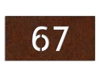 Placa de número de casa de acero corten - Letrero de dirección de metal oxidado