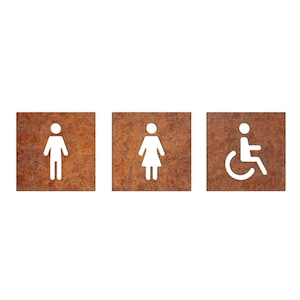 Corten Toilet Signs - Metal Toilets Logo Set - Outdoor rusted steel Toilet plate - Steel Toilet Signs