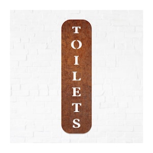 Toilets corten outdoor vertical sign - Wc rusted vertical steel sign - Toilet metal corten lettets