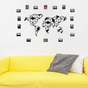 Carte du monde d’art mural en métal, carte du monde géométrique en métal, carte en métal du monde