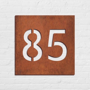 Rusted steel house number, Metal house number, Rusted building number, Personalized square metal house number