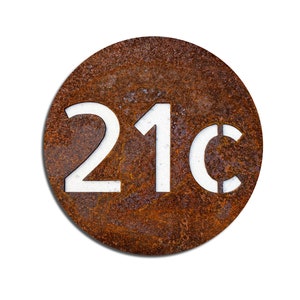 Custom Corten Steel Round House Number - Rusted Metal Wall Art