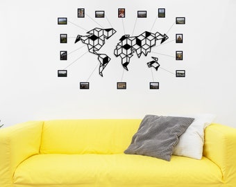 Metal Wall Art World Map, Geometric World Map Metal, Metal Map of the World