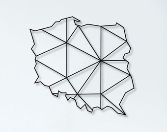 Geometric Poland Map: Matte Black Metal Wall Art