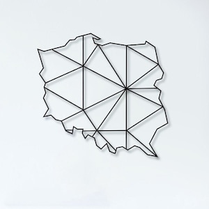 Art mural en métal, carte de la Pologne - Art mural géométrique en forme de carte du pays - Décoration murale en métal